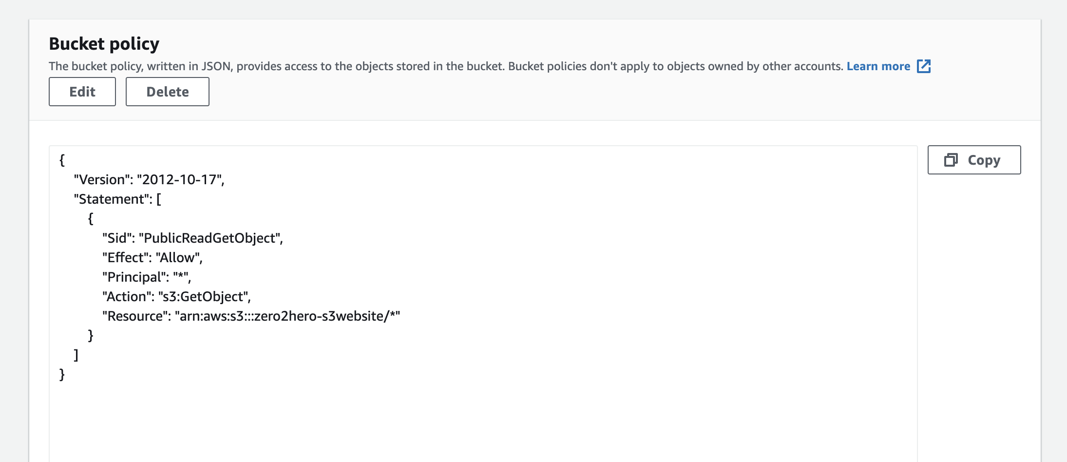bucket policy updated