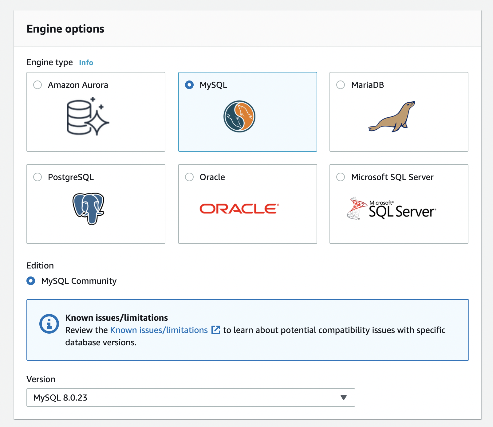 Select database engine