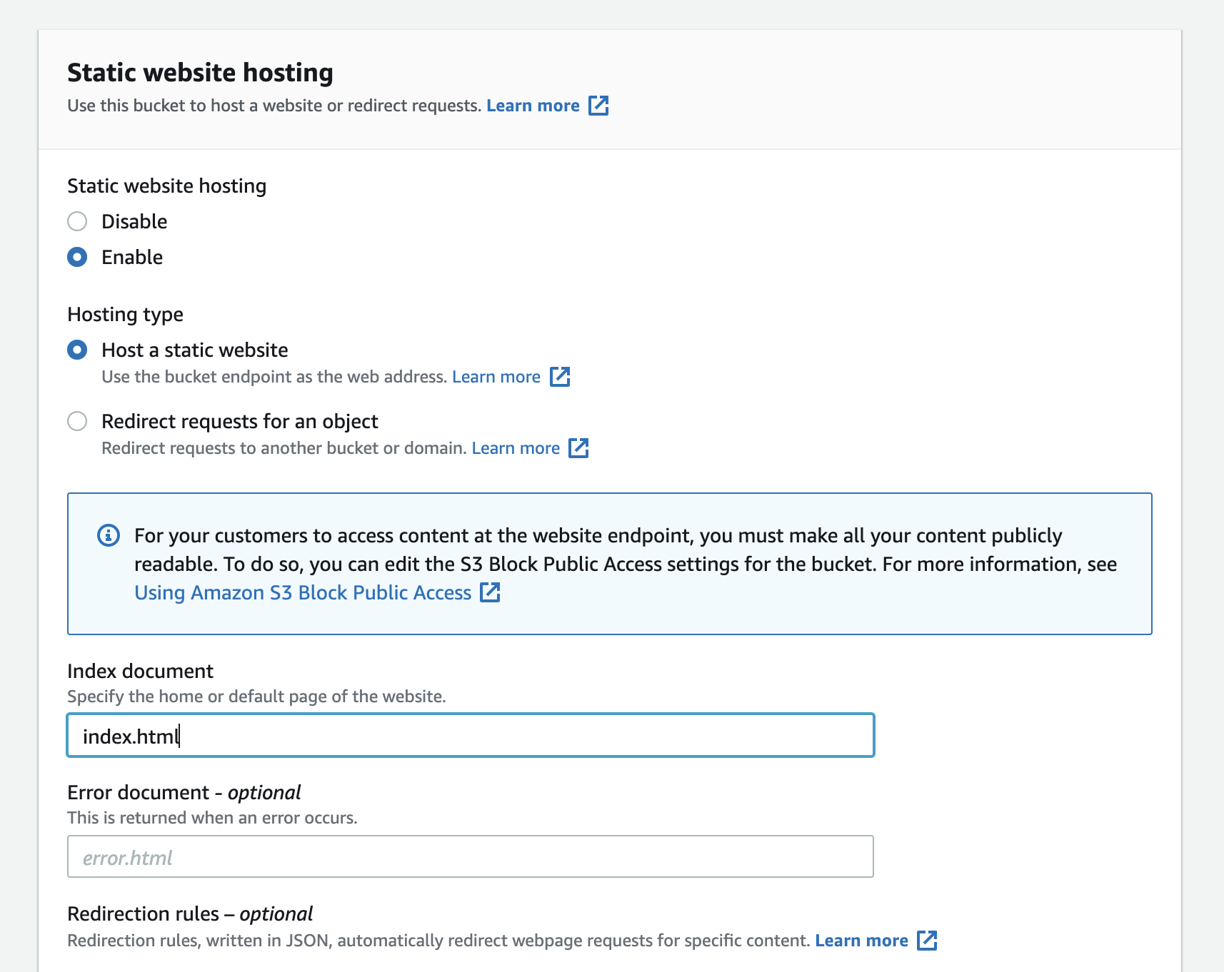 enable static hosting window